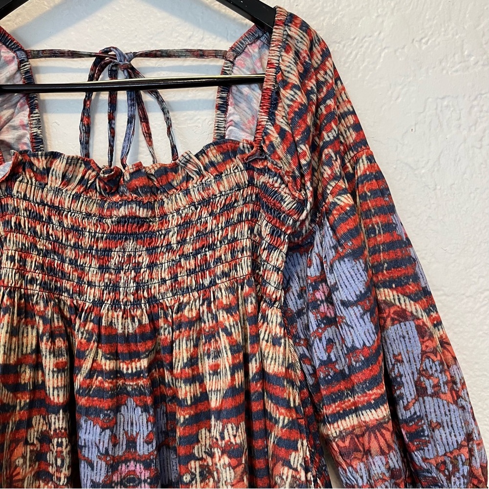 Free People Dress Floral Clara Corduroy Red Blue Medium M Boho - Picture 5 of 8